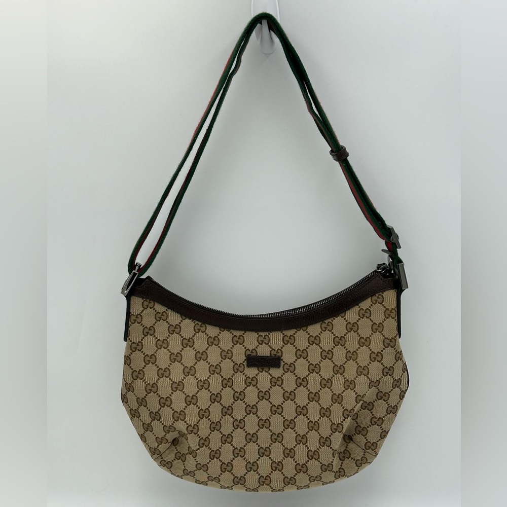 (SOLD) Gucci Brown Monogram Canvas Hobo Messenger Cross-Body Bag - Picture 6 of 16